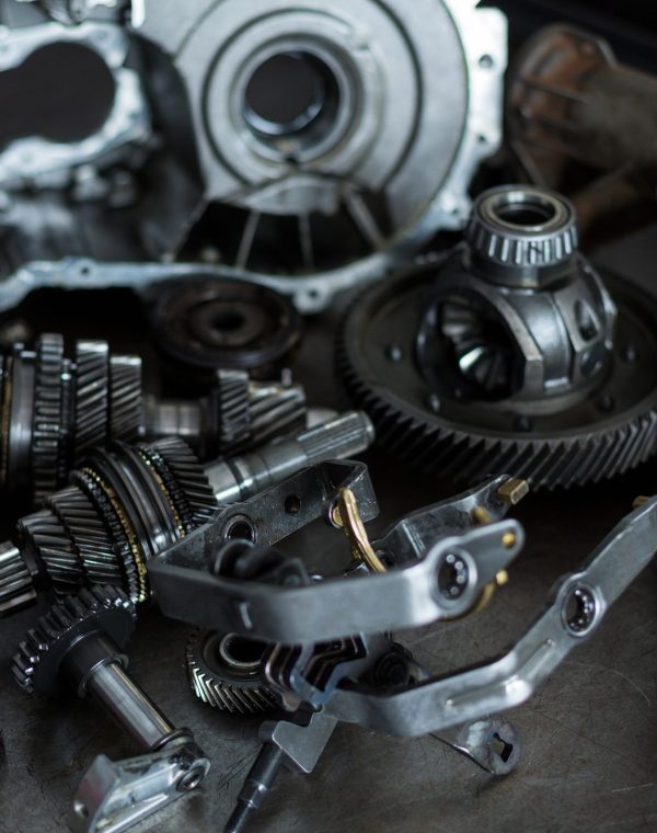 Spare parts of car at a repair shop